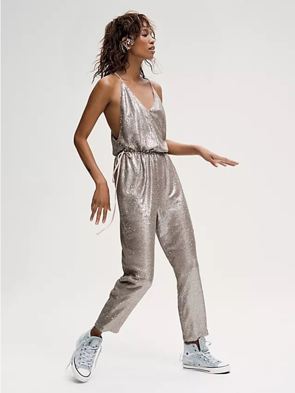 FREE PEOPLE | Sequin Strap Jumpsuit in Champagne